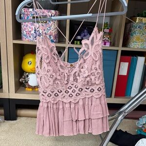 Free People Dusty Pink Crochet Tiered Camisole